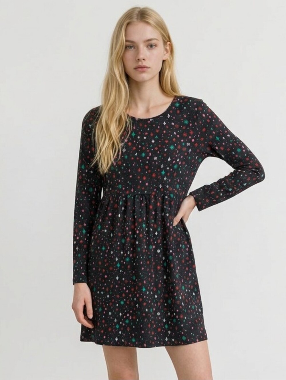 NWT Thereabouts Girl's Long-Sleeve Black Star Print Fit & Flare Dress  sz XL 16